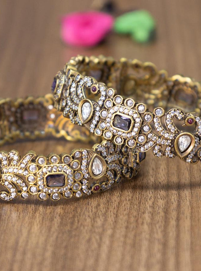 Victorian bangles peacock design with violet and cz stones