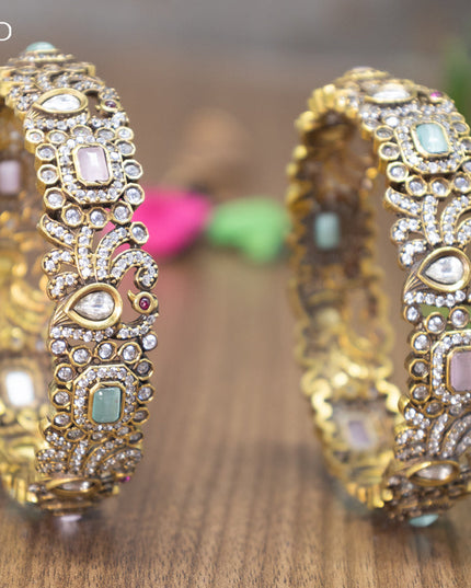 Victorian bangles peacock design with mint green & baby pink and cz stones