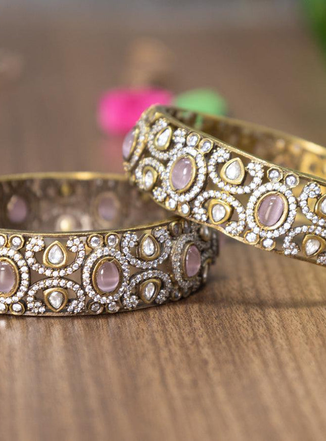 Victorian bangles with baby pink and cz stones