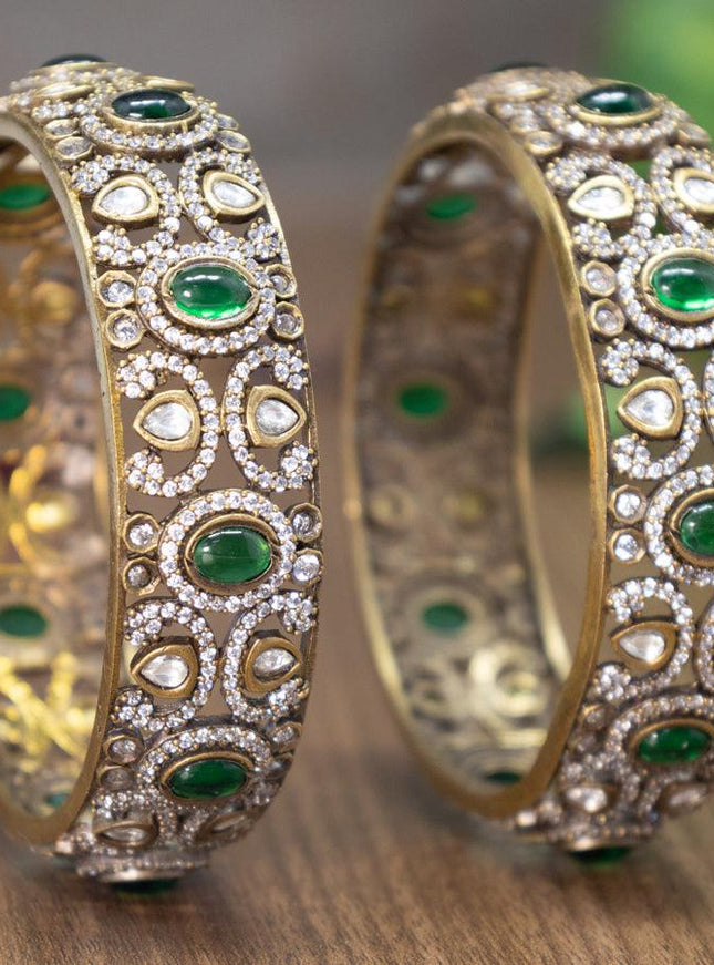 Victorian bangles with emerald and cz stones