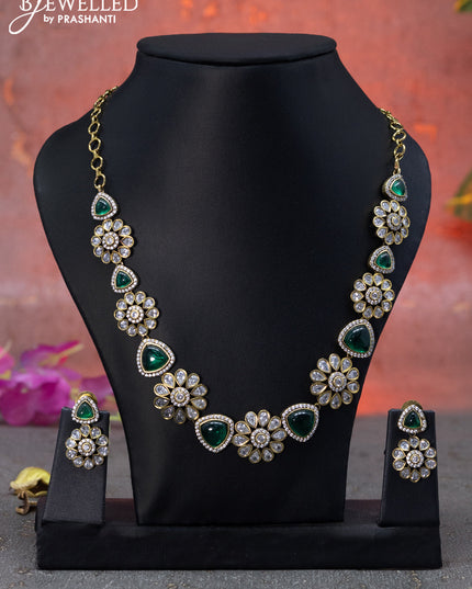 Necklace floral design with emerald & cz stones in victorian finish