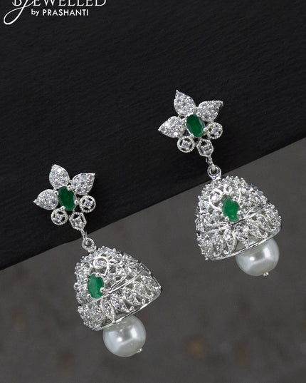 Zircon choker floral design with emerald & cz stones and pearl hangings