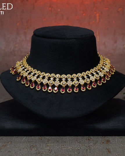 Zircon choker with ruby and cz stones in gold finish