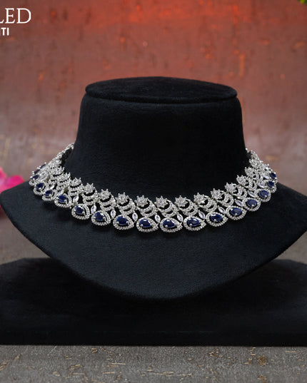 Zircon choker floral design with sapphire and cz stones