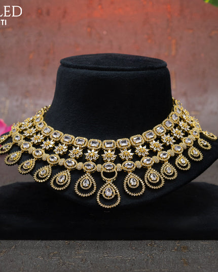 Zircon choker floral design with cz stones in gold finish