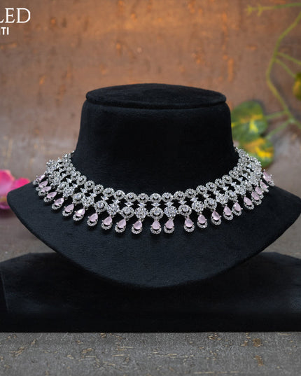 Zircon choker with baby pink and cz stones