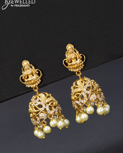 Antique jhumka lakshmi design with cz stones and pearl hangings