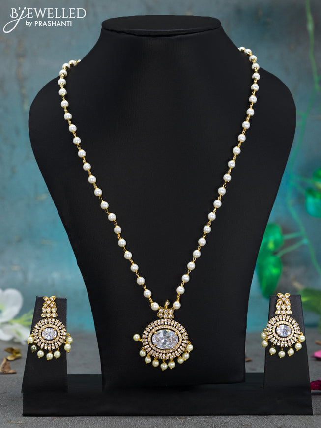 Pearl necklace cz stones with pearl hangings