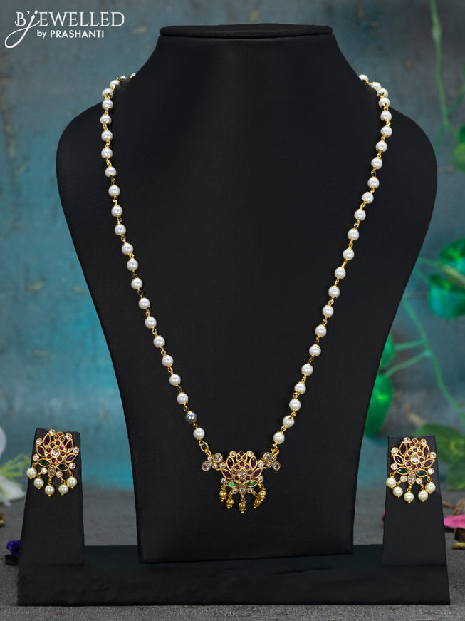 Pearl necklace kemp and cz stones with pearl hangings