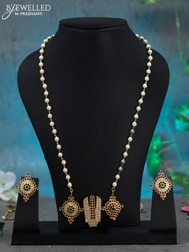 Pearl necklace kemp and cz stones with chakra and namam pendant