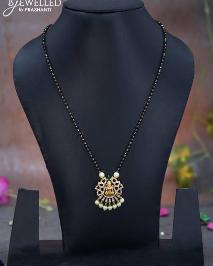 Mangalsutra lakshmi design with emerald & cz stones and pearl hangings without earrings