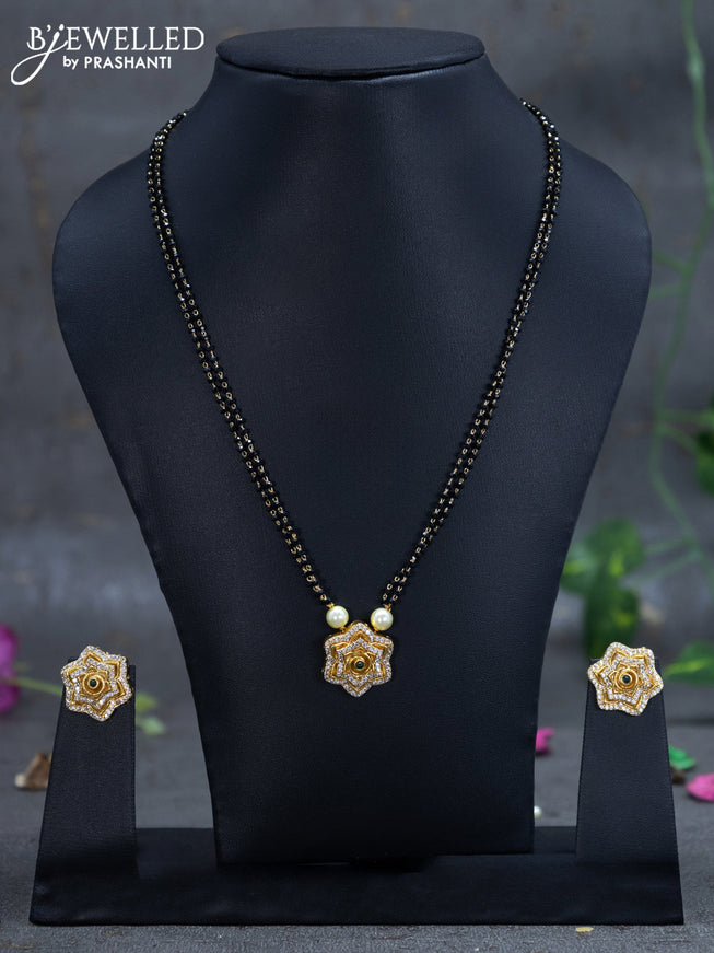 Mangalsutra double layer floral design with emerald and cz stones