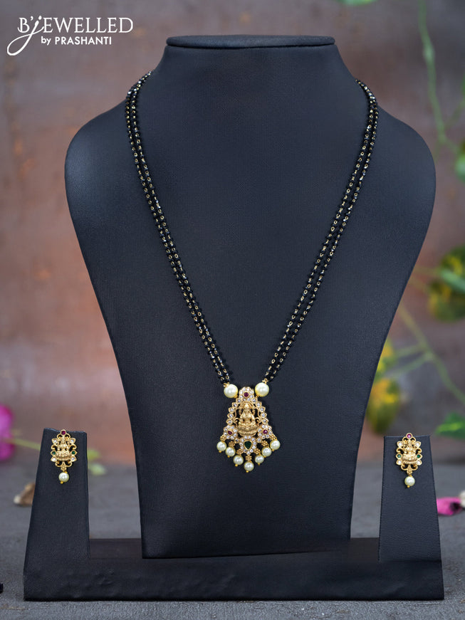 Mangalsutra double layer lakshmi design with kemp & cz stones and pearl hangings