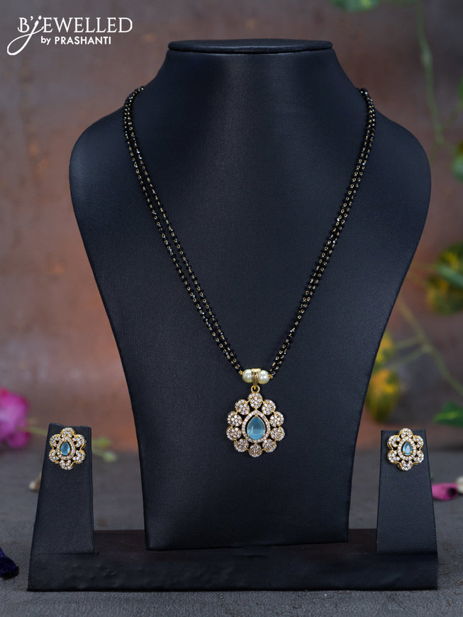 Mangalsutra double layer with ice blue and cz stones