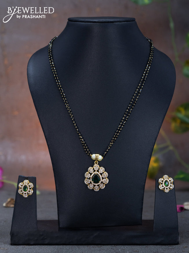 Mangalsutra double layer with emerald and cz stones