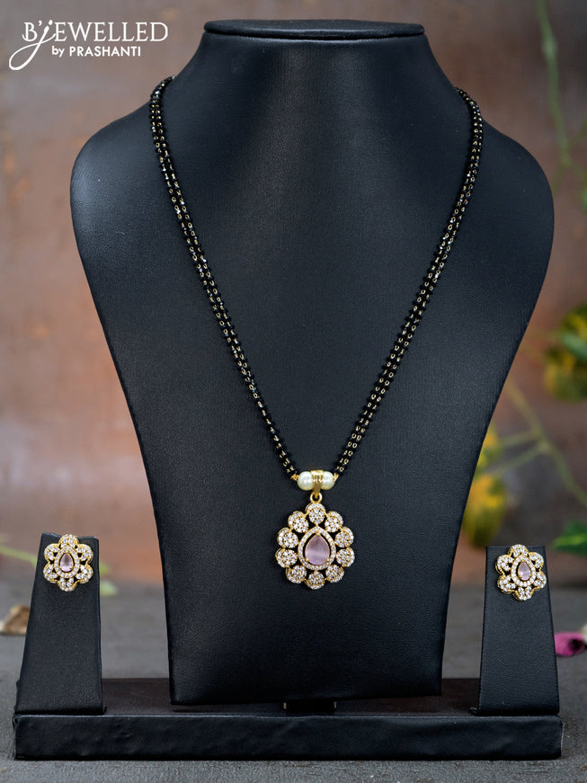 Mangalsutra double layer with baby pink and cz stones
