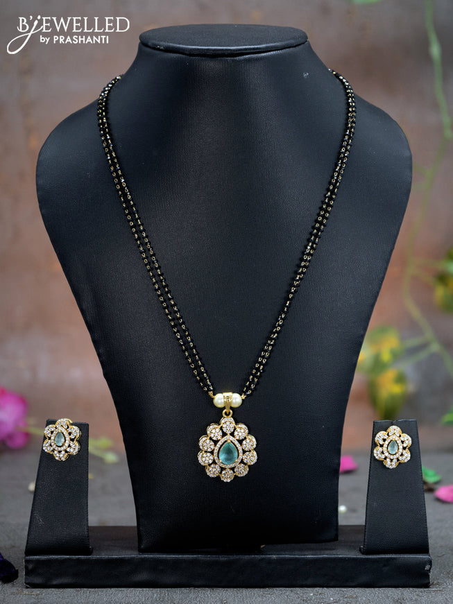 Mangalsutra double layer with mint green and cz stones