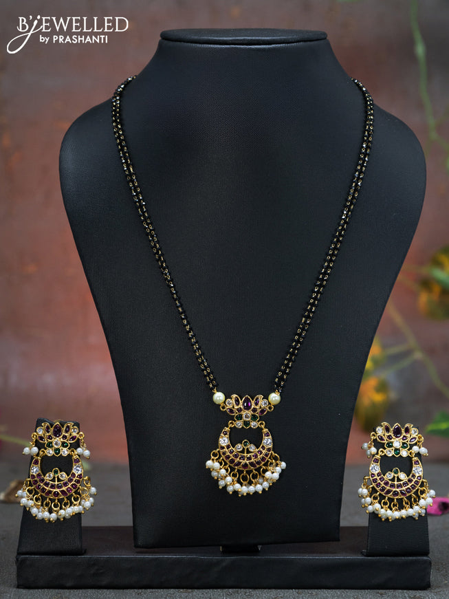 Mangalsutra double layer chandbali design with kemp & cz stones and pearl hangings