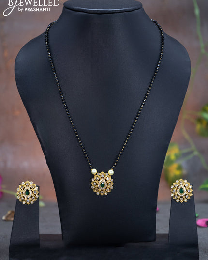 Mangalsutra floral design with emerald and cz stones