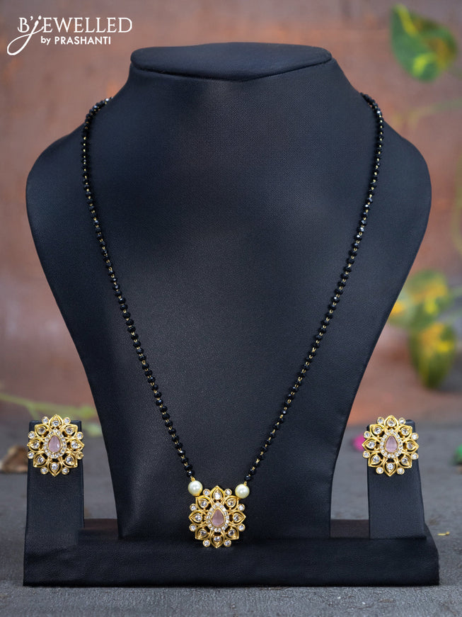 Mangalsutra floral design with baby pink and cz stones
