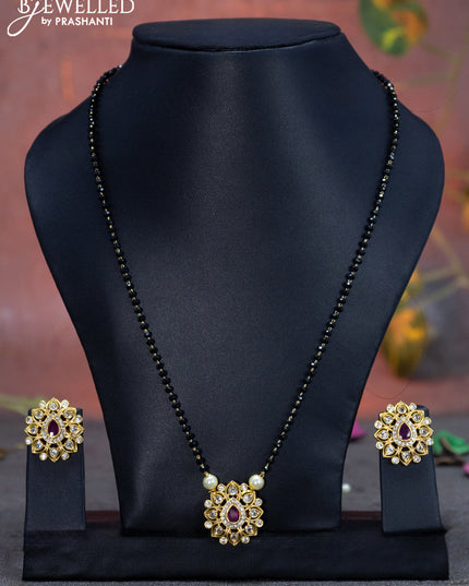 Mangalsutra floral design with pink kemp and cz stones