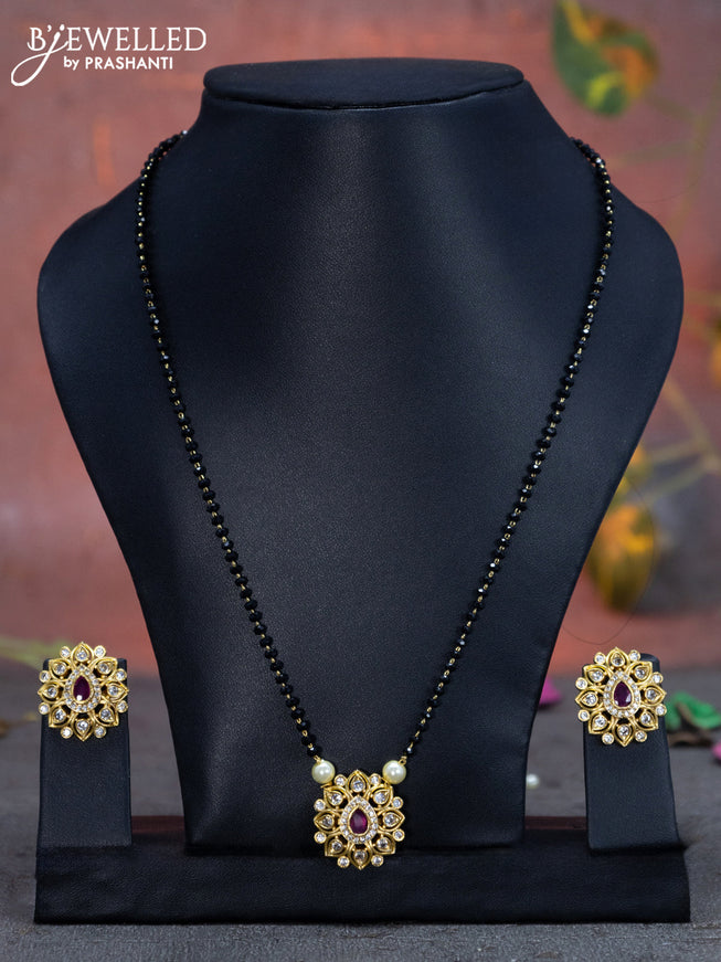 Mangalsutra floral design with pink kemp and cz stones