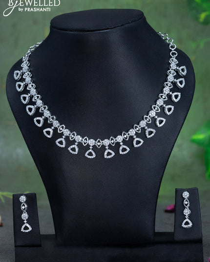 Zircon necklace with cz stones and pearl hangings