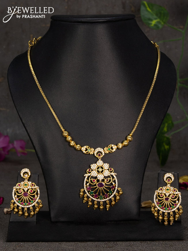 Antique necklace with kemp & cz stones and golden beads hangings