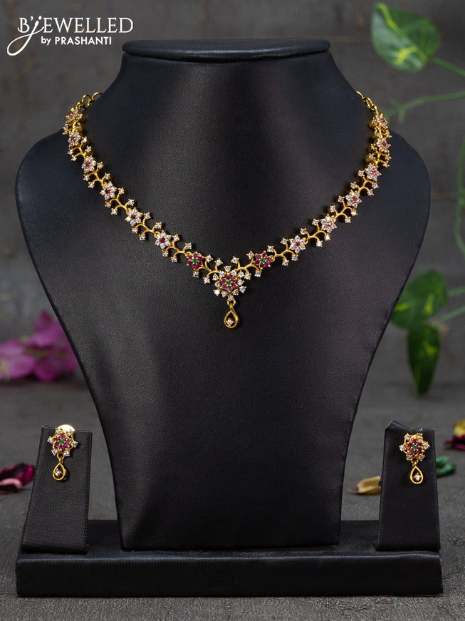 Antique necklace floral design with kemp and cz stones