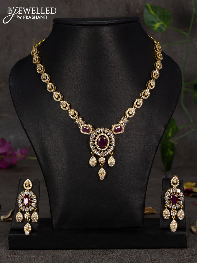 Antique necklace with pink kemp and cz stones