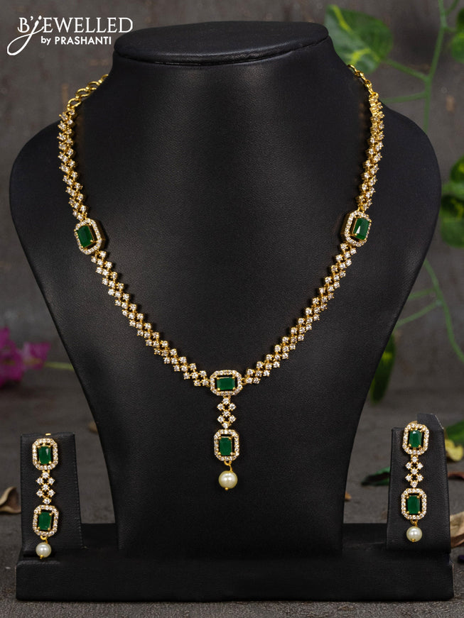 Antique necklace with emerald & cz stones and pearl hanging