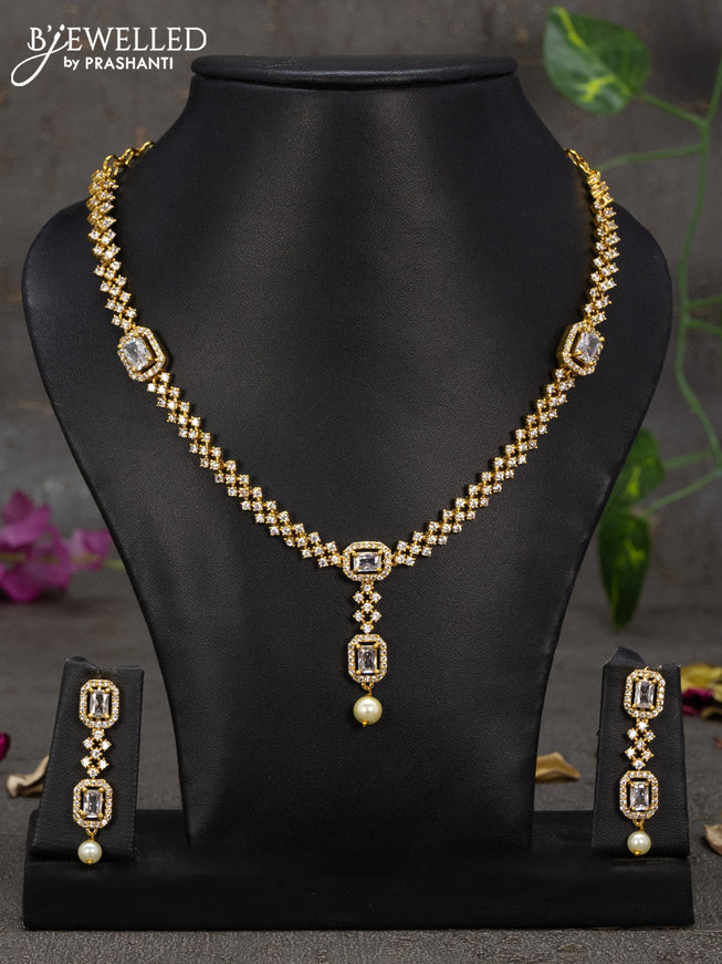 Antique necklace with cz stones and pearl hanging