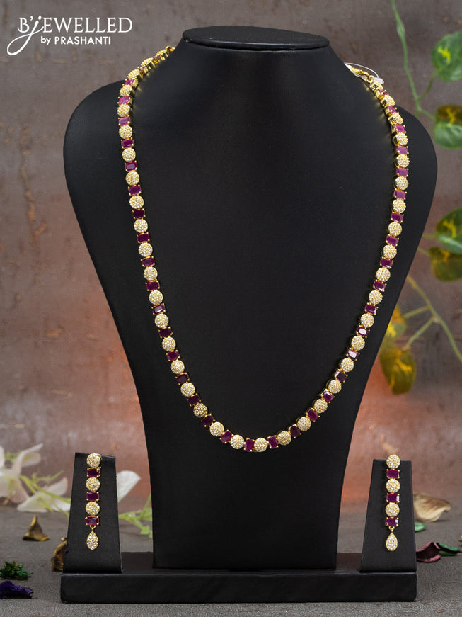 Zircon haaram with ruby and cz stones in gold finish