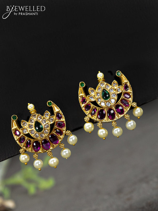 Antique earrings chandbali design with kemp & cz stones