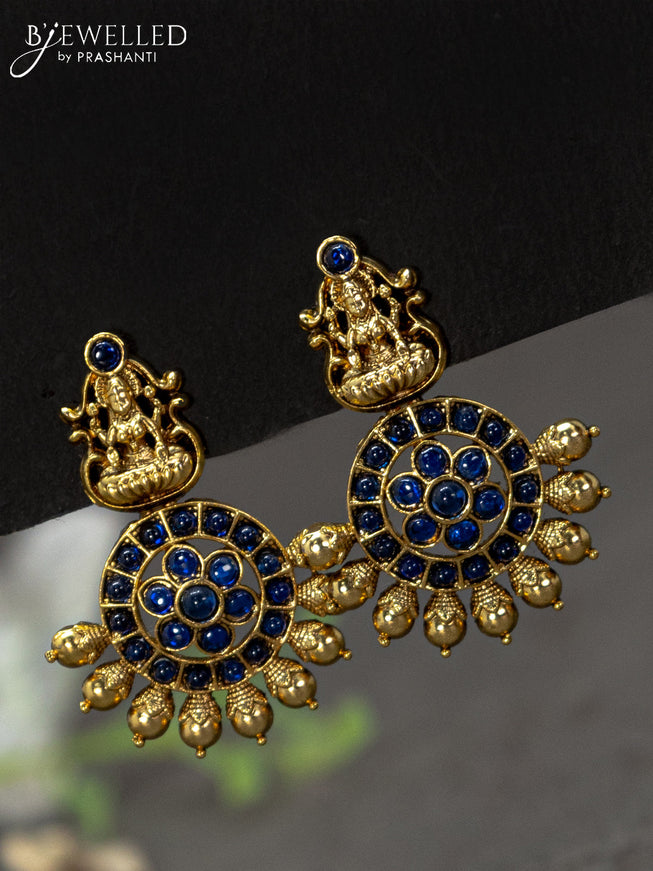 Antique earrings lakshmi design with sapphire and golden beads