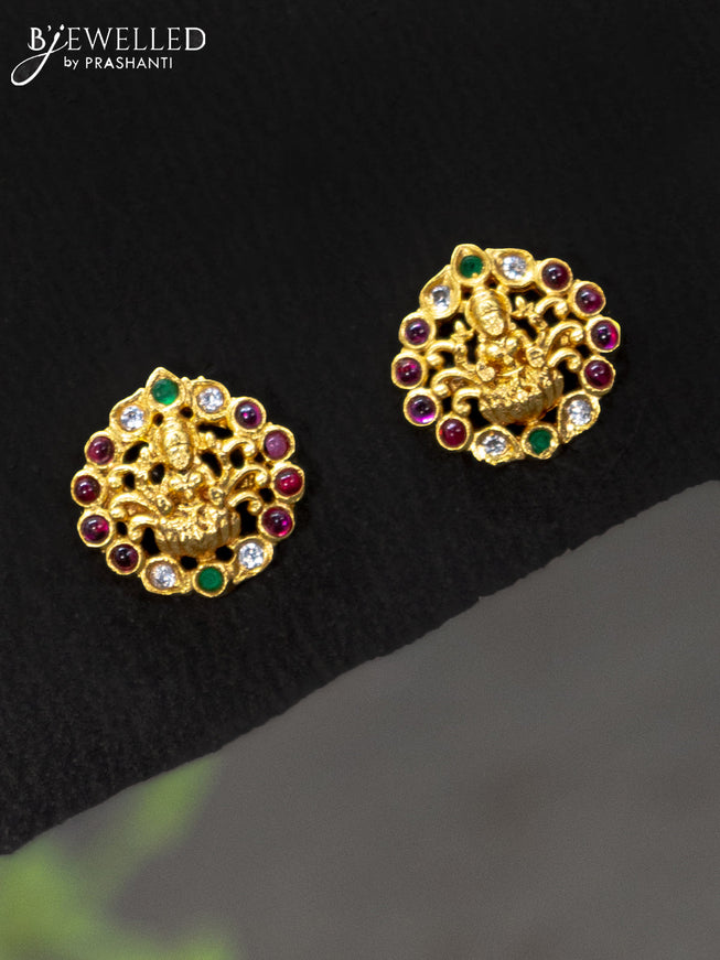 Antique earrings lakshmi design with kemp and cz stones