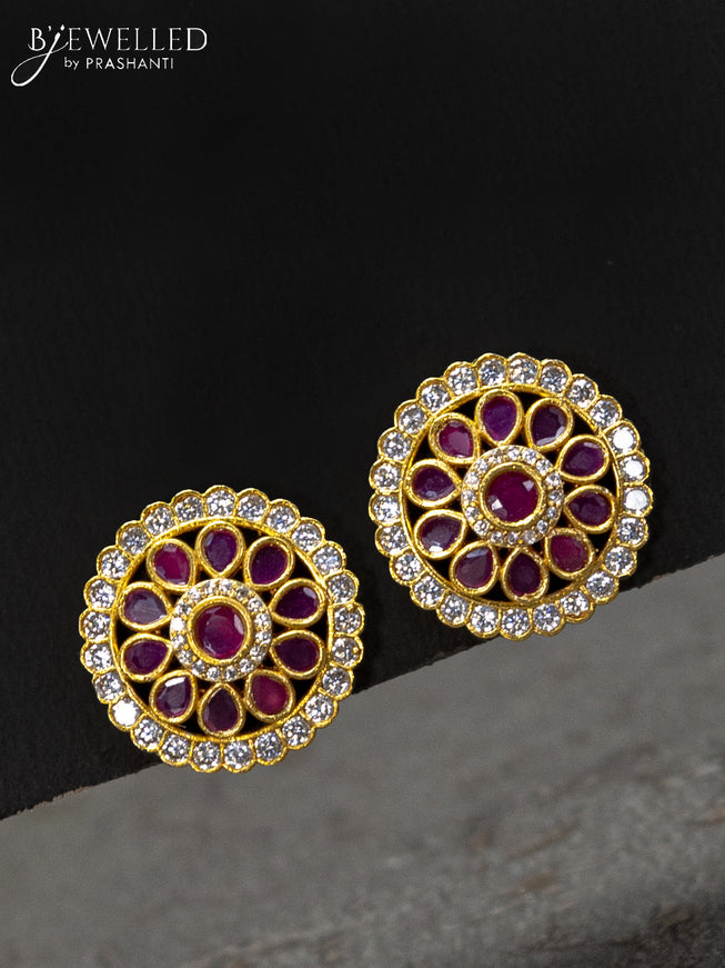 Antique earrings floral design with pink kemp & cz stones