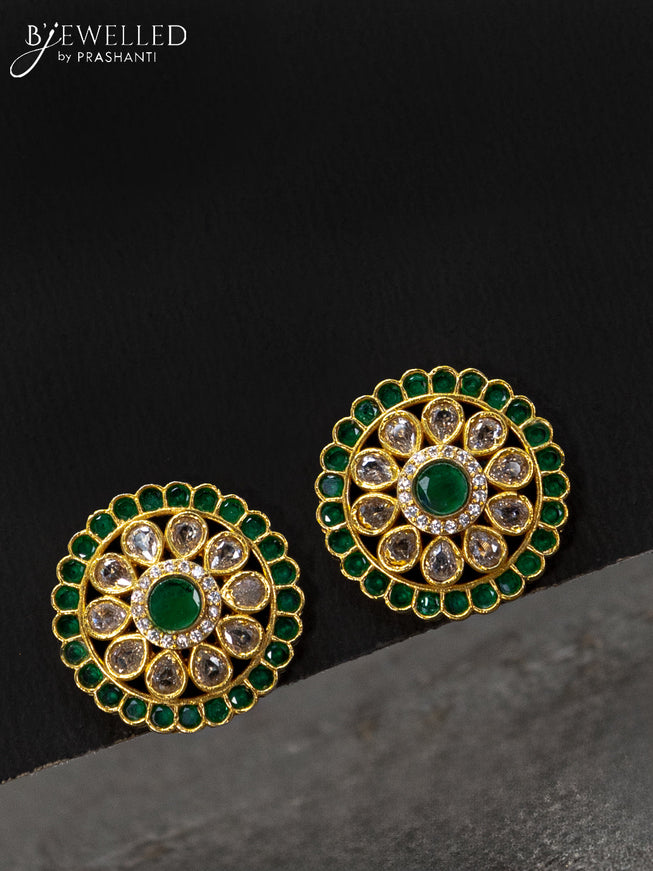 Antique earrings floral design with emerald & cz stones