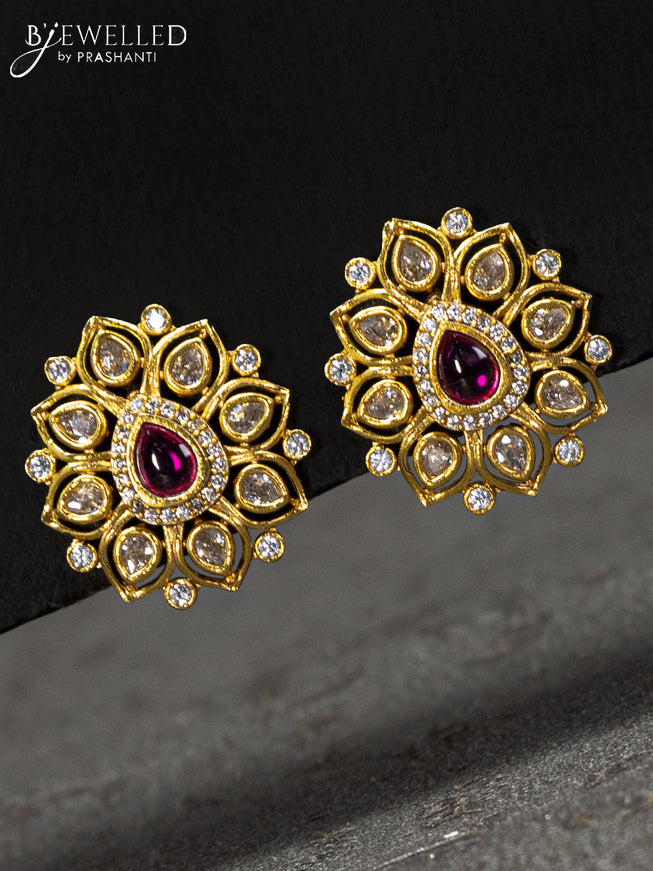 Antique earrings floral design with ruby & cz stones