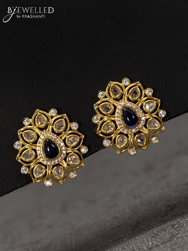 Antique earrings floral design with sapphire & cz stones