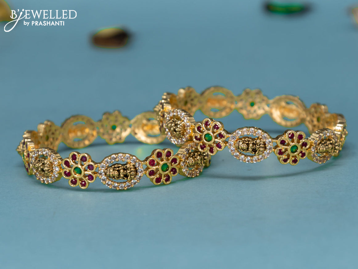 Antique bangles lakshmi & floral design with kemp and cz stones