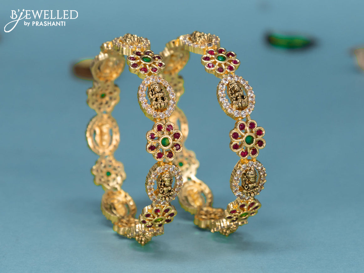 Antique bangles lakshmi & floral design with kemp and cz stones