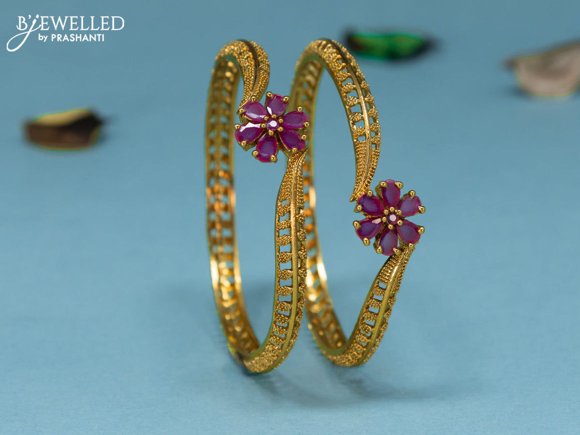 Antique bangles floral design with ruby stones