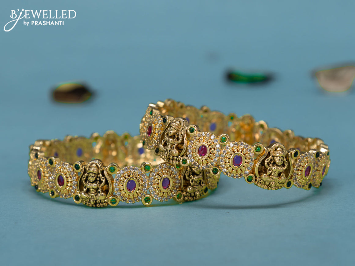 Antique bangles lakshmi design with kemp and cz stones