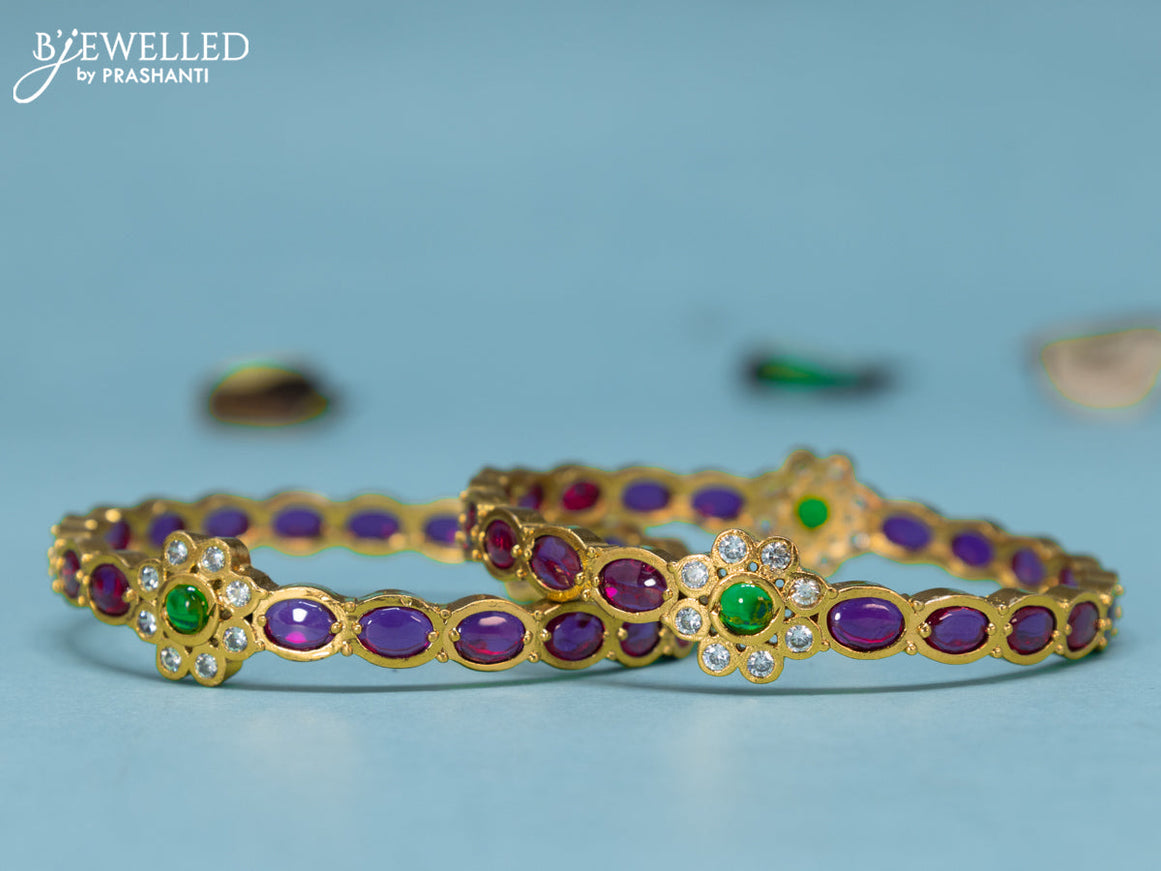 Antique bangles floral design with kemp and cz  stones