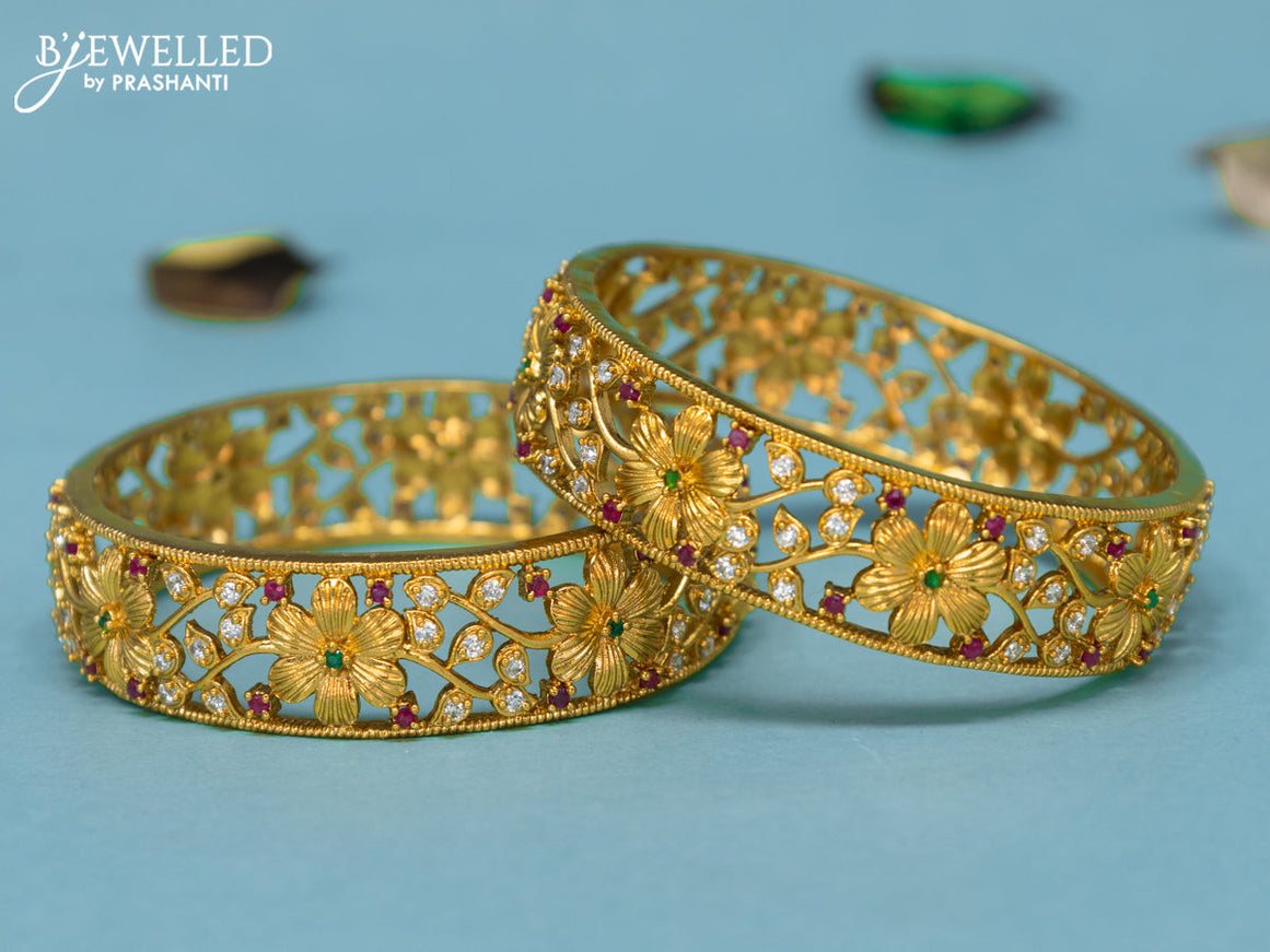 Antique bangles floral design with kemp and cz stones