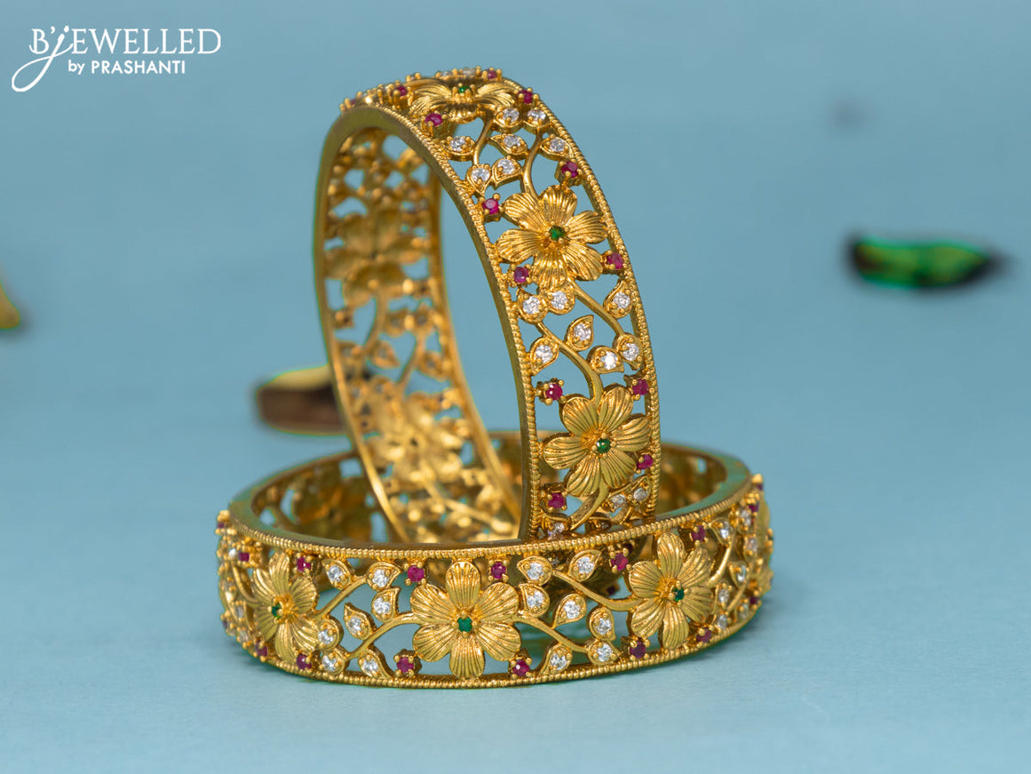Antique bangles floral design with kemp and cz stones