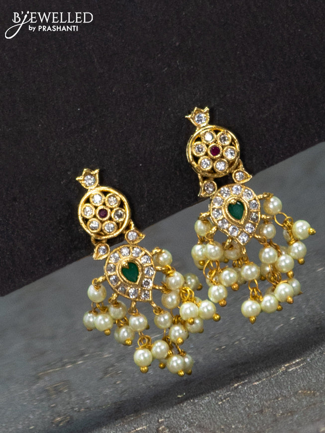 Antique guttapusalu haaram with kemp and cz stones and pearl hangings