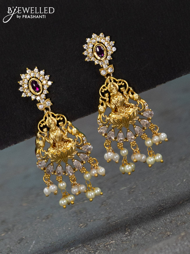 Antique guttapusalu necklace kemp & cz stones with lakshmi pendant and pearl hangings