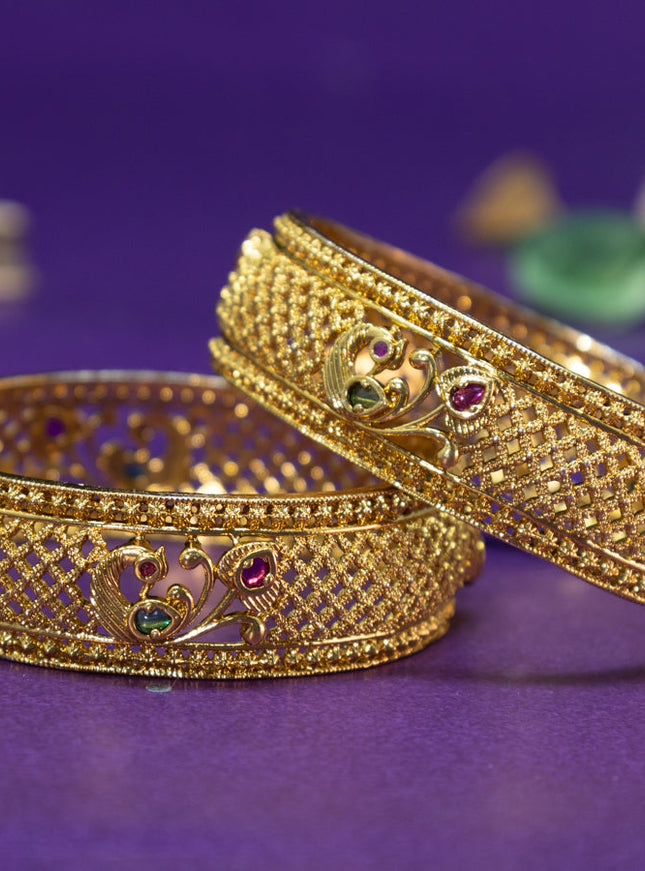 Antique bangles peacock design with kemp stone